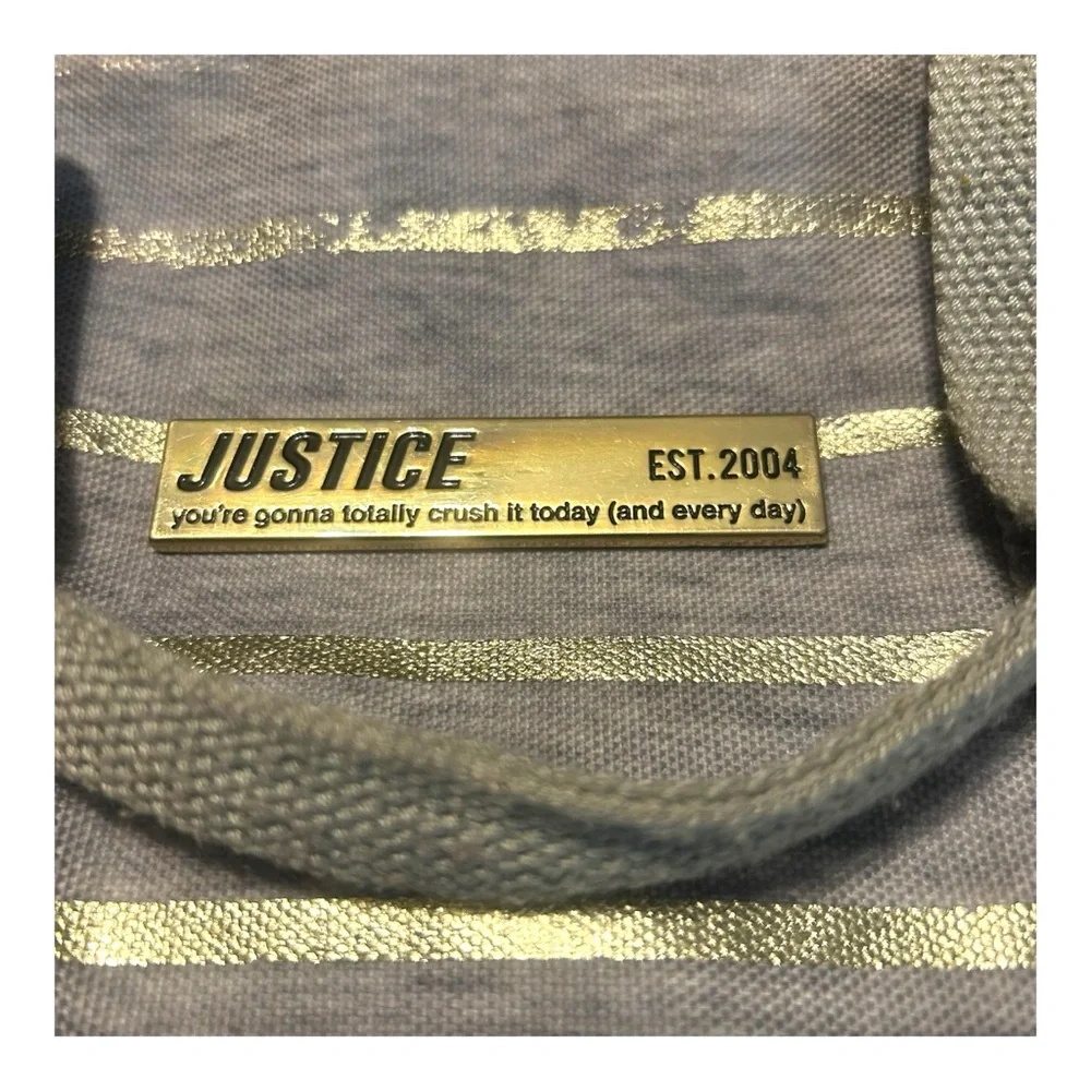 Justice Backpack Gray & Gold‎ Striped Polka Dot Est. 2004 Multi Compartment
